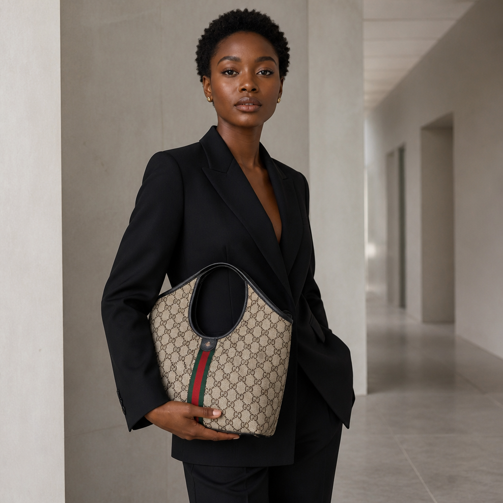 Geometric Checker Tote Bag — Black — model b editorial
