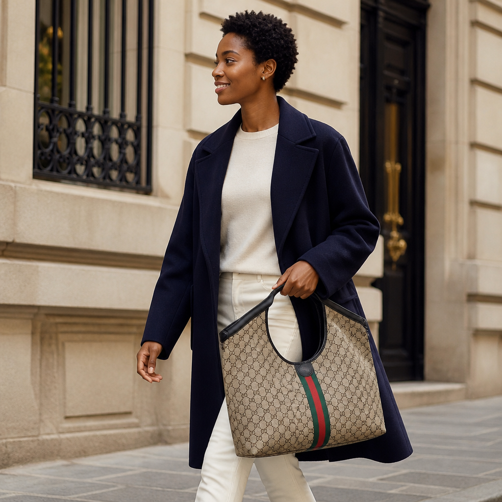 Geometric Checker Tote Bag — Black — model b lifestyle