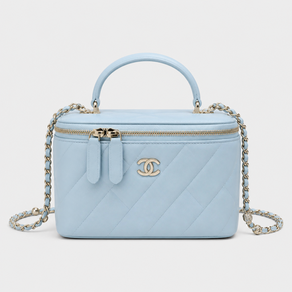 Quilted Vanity Case Crossbody — front 03 — Light Blue 18 cm — Top Handle