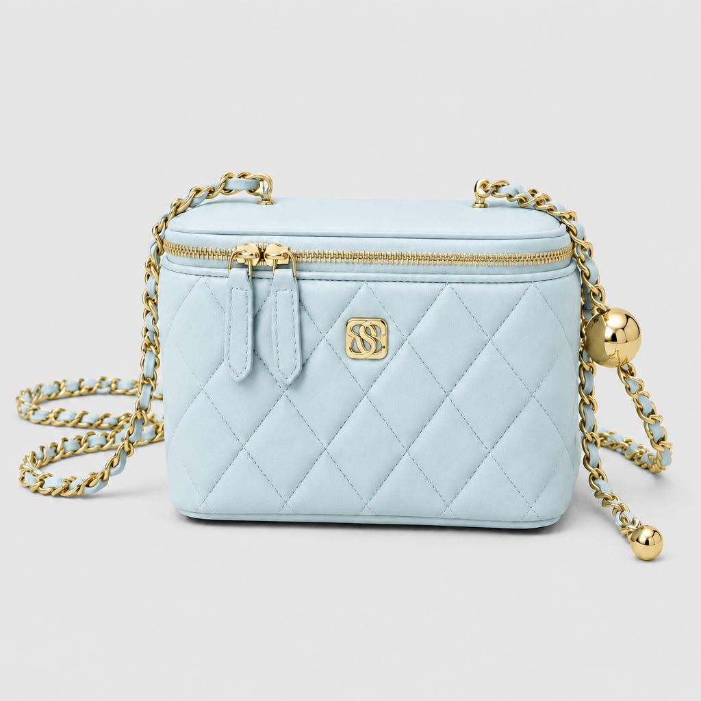 Quilted Vanity Case Crossbody — front 05 — Light Blue 18 cm — Chain Strap Only
