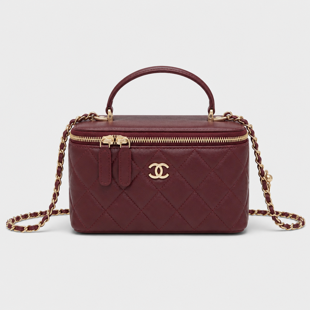 Quilted Vanity Case Crossbody — front 07 — Burgundy 18 cm — Top Handle