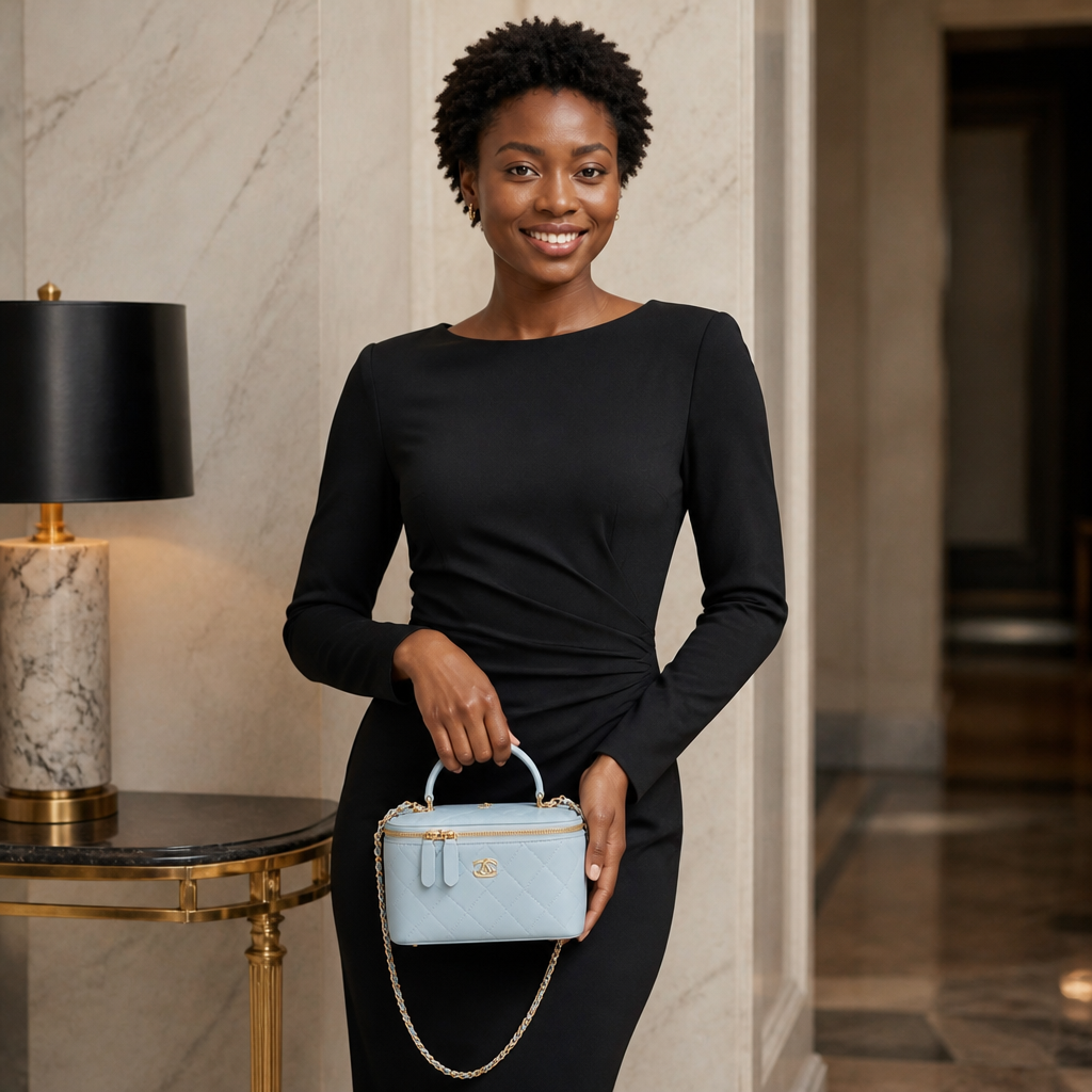 Quilted Vanity Case Crossbody — model b editorial — Light Blue 18 cm — Top Handle