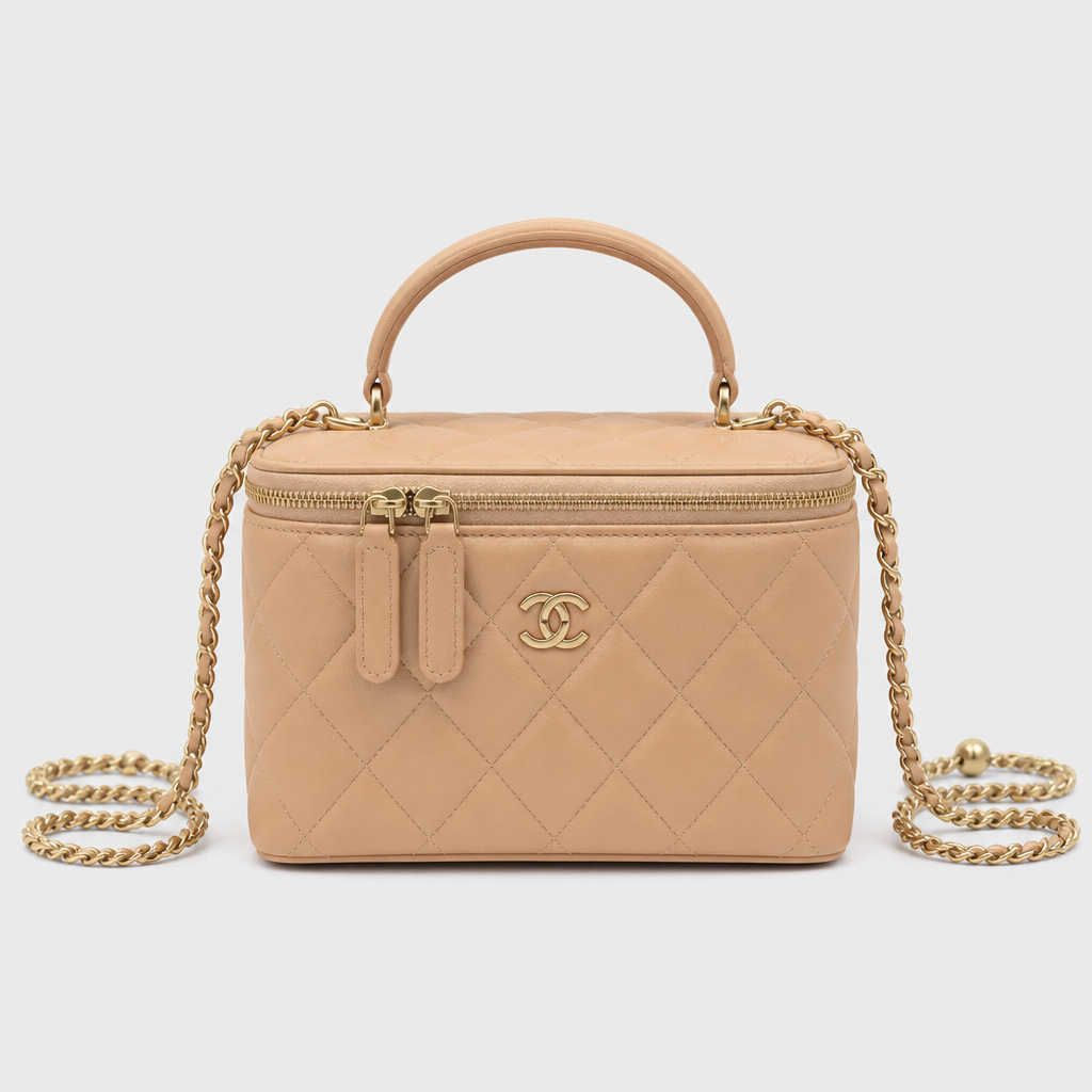 Quilted Leather Vanity Crossbody — front 01 — Apricot 18 cm — Top Handle