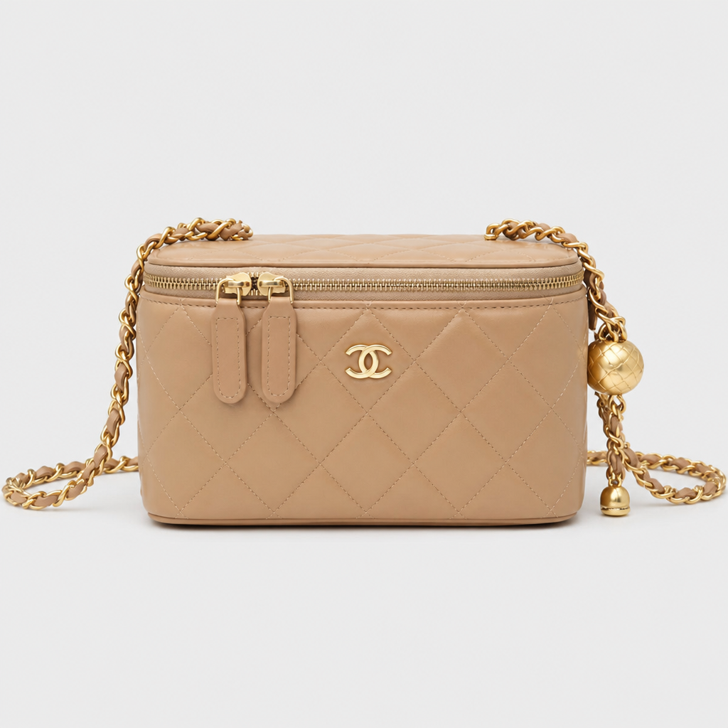 Quilted Leather Vanity Crossbody — front 03 — Apricot 18 cm — Chain Strap Only