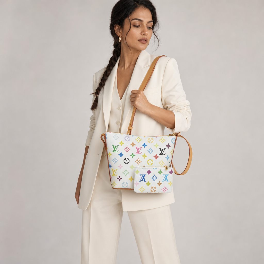 Multicolor Monogram Top Handle Bag — editorial carried