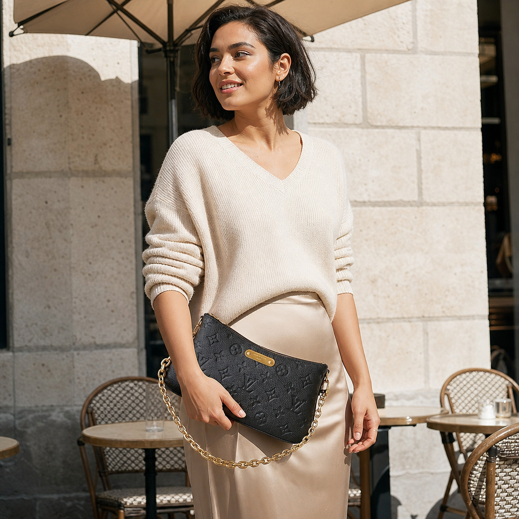 Embossed Monogram Chain Wristlet — lifestyle