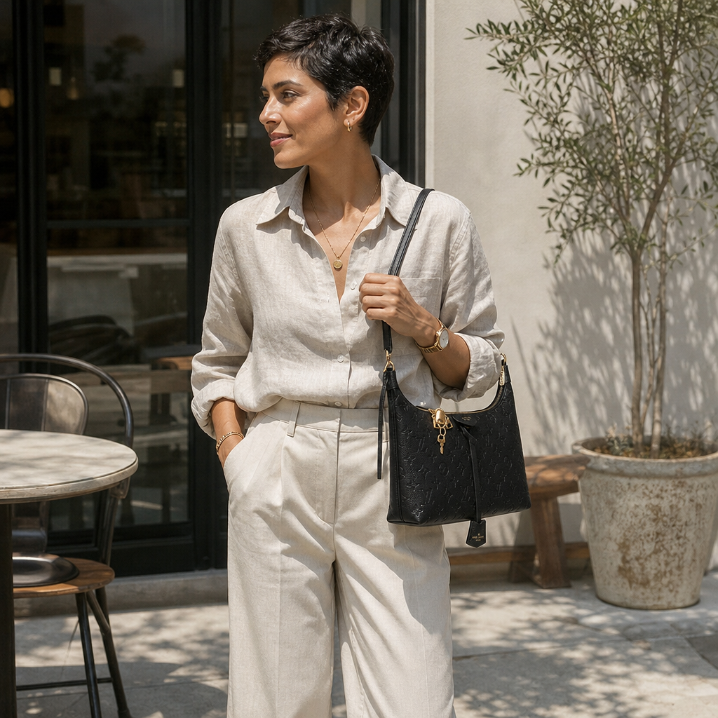 Monogram Shoulder Bag & Pouch Set — lifestyle