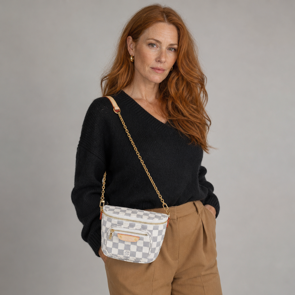 Checkered Zip Shoulder Bag — editorial carried