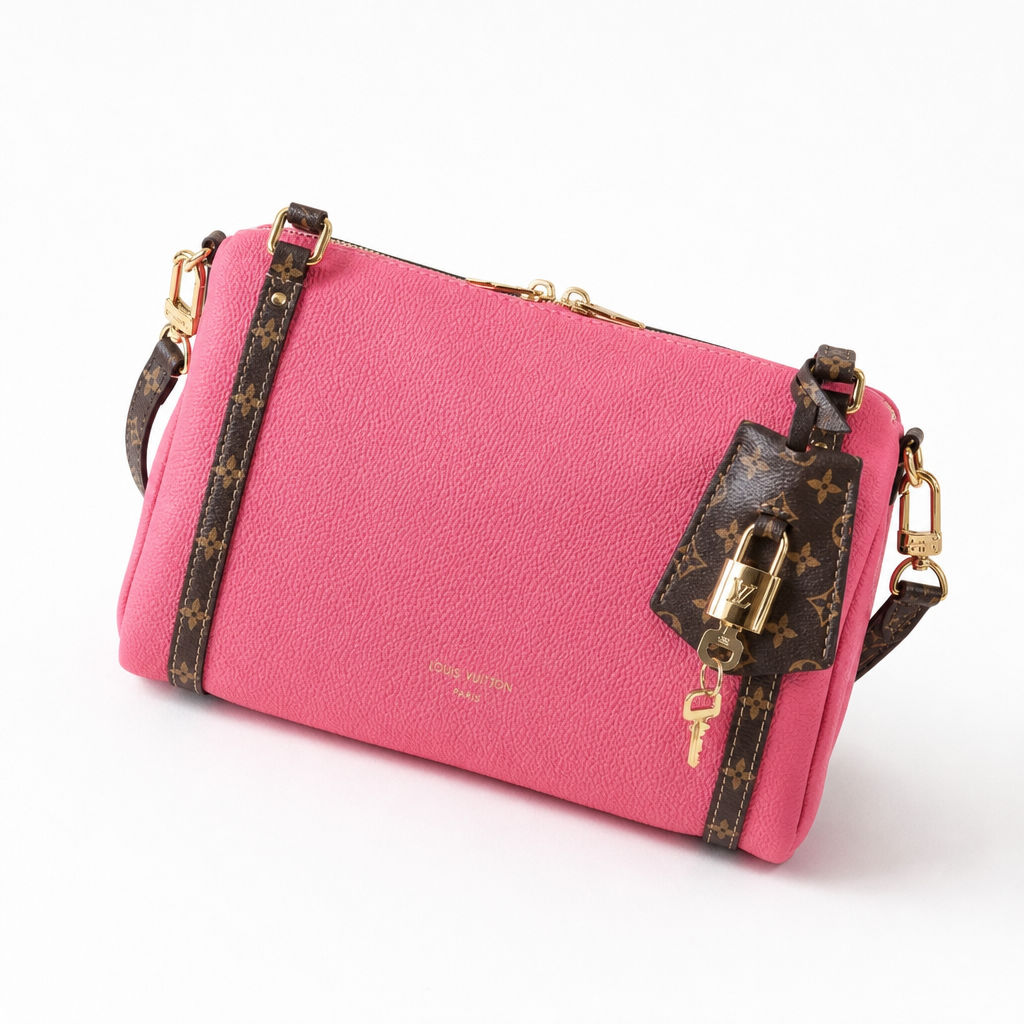 Pink Zip Pouch with Monogram Trim — detail