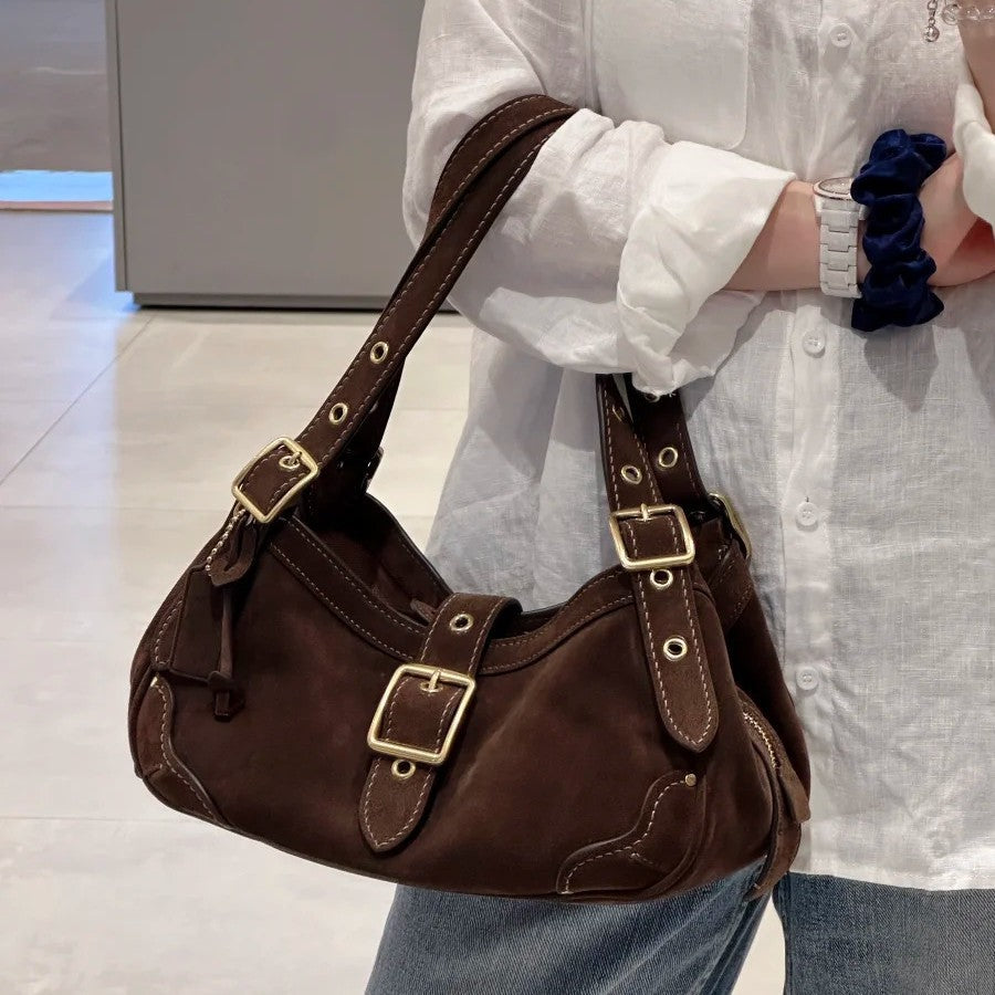 Genuine Leather Drifter31 Vintage Underarm Bag Maillard Style Cowhide Biker Bag Light Luxury Niche Vintage Shoulder Bag