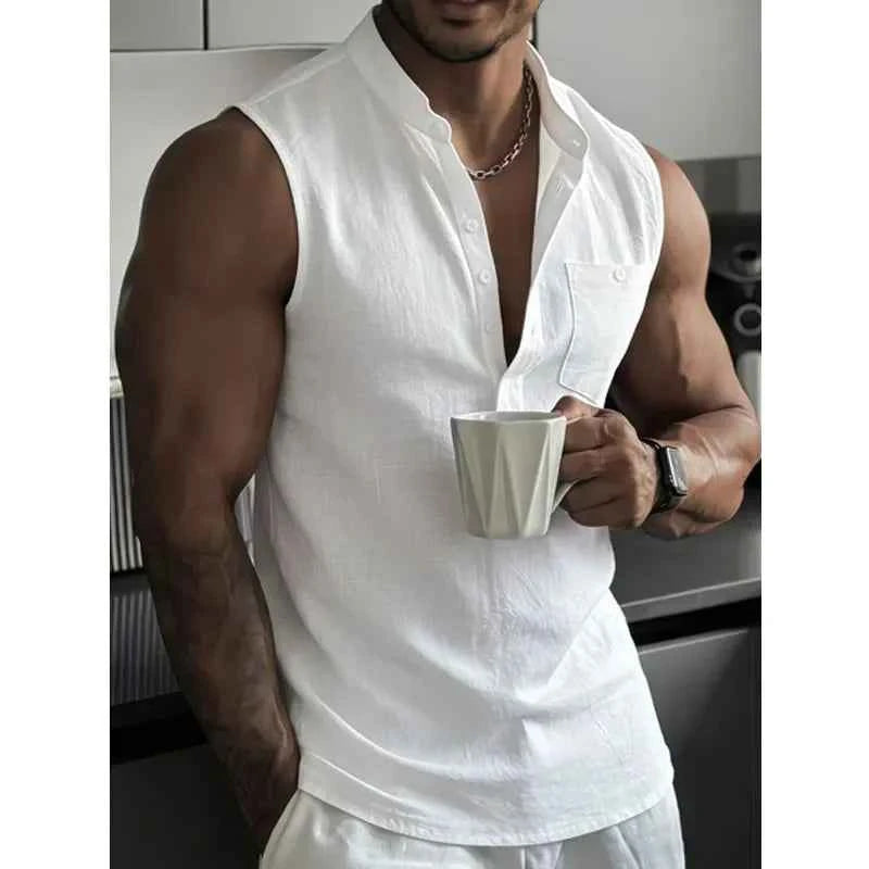 Sleeveless Button-Front Shirt