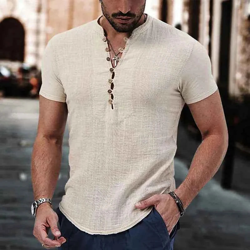 Men's Textured Stand Collar Henley Shirt
