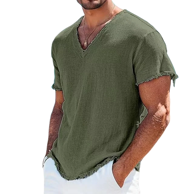 Relaxed Raw Edge V-Neck Shirt