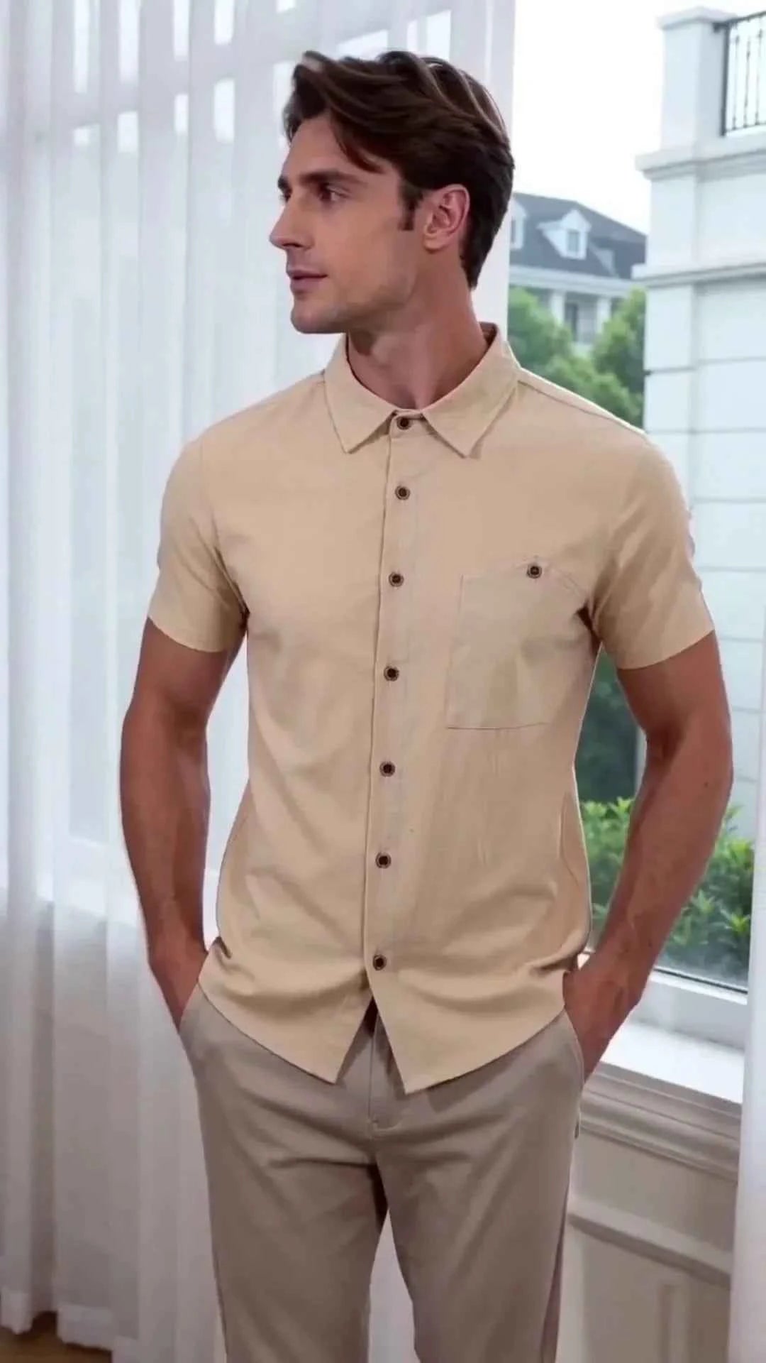 Textured Fitted Button-Up Shirt