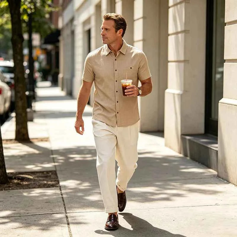 Textured Fitted Button-Up Shirt