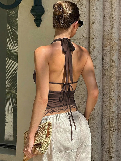 Ruched Lace Halter Top