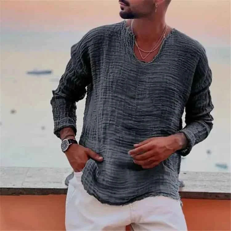 Men's Textured V Neck Shirt
