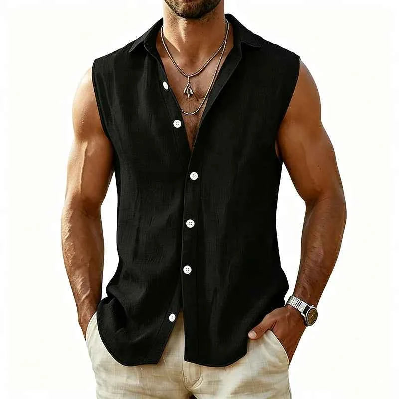 Men's Sleeveless Button-Up Shirt
