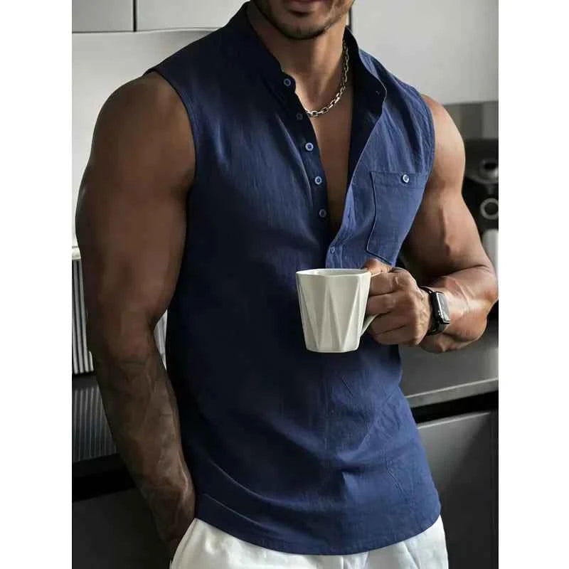 Sleeveless Button-Front Shirt