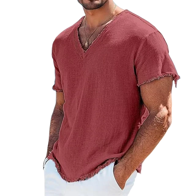 Relaxed Raw Edge V-Neck Shirt