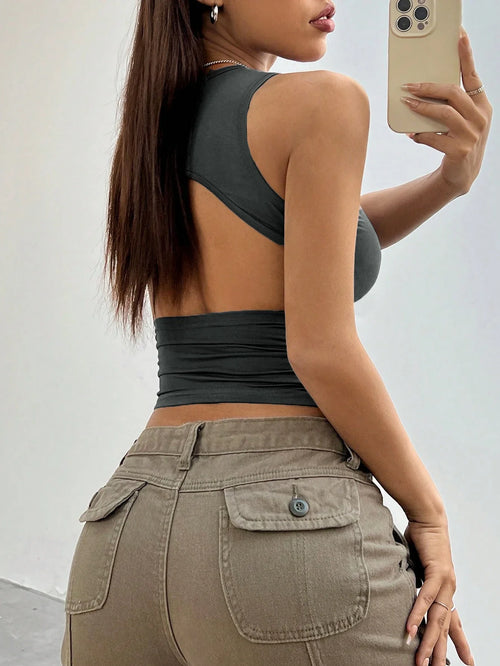 Ruched Cutout Crop Tank