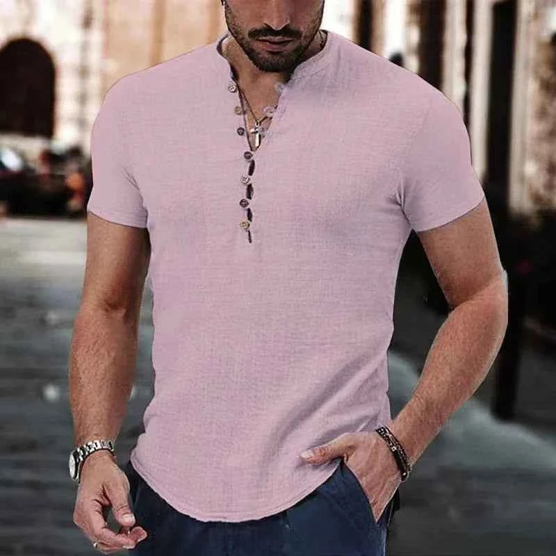 Men's Textured Stand Collar Henley Shirt