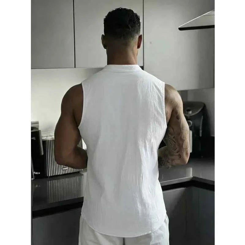 Sleeveless Button-Front Shirt