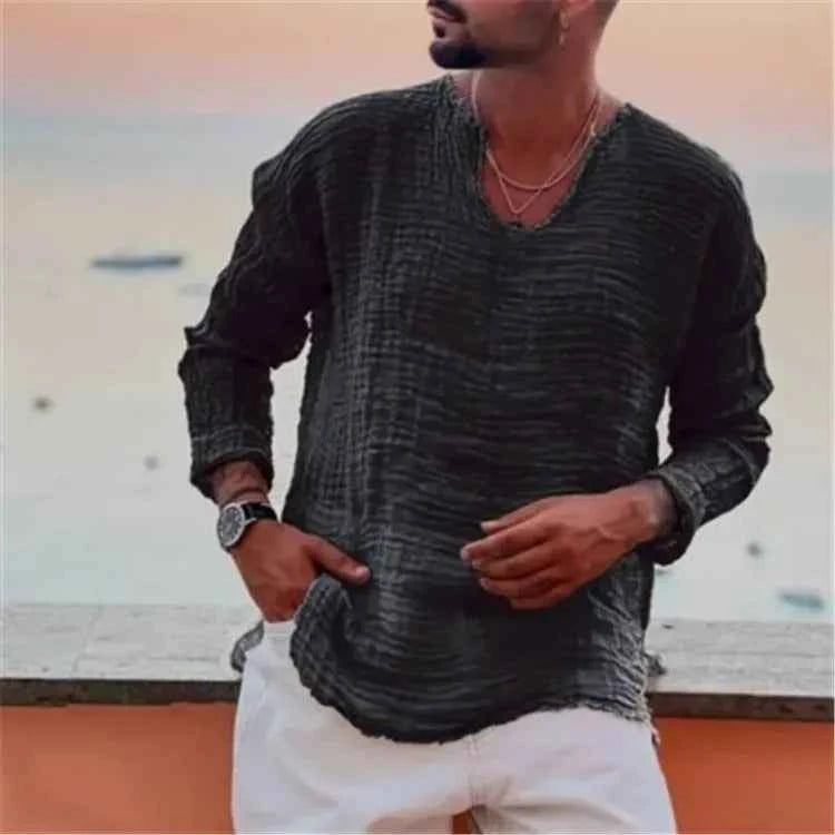 Men's Textured V Neck Shirt