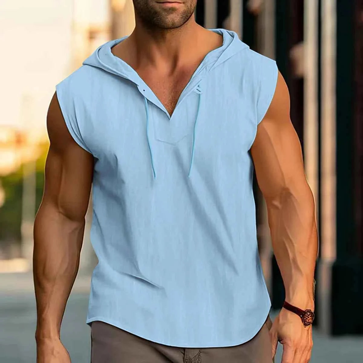 Men's Hooded Sleeveless Pullover Top