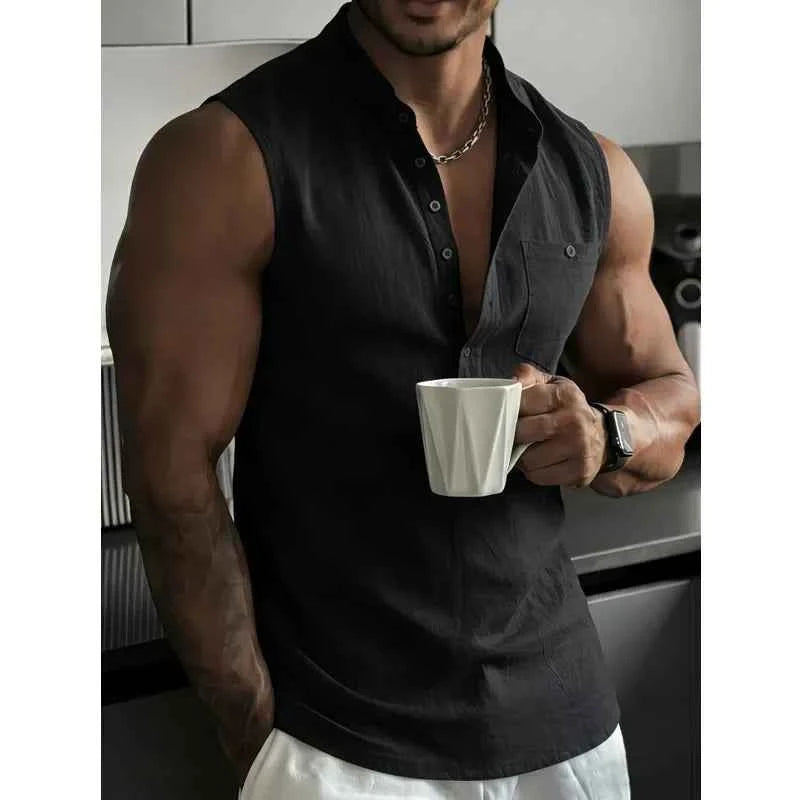 Sleeveless Button-Front Shirt