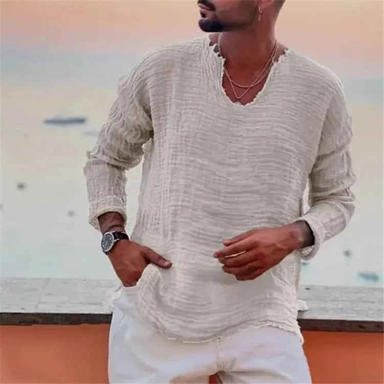 Men's Textured V Neck Shirt