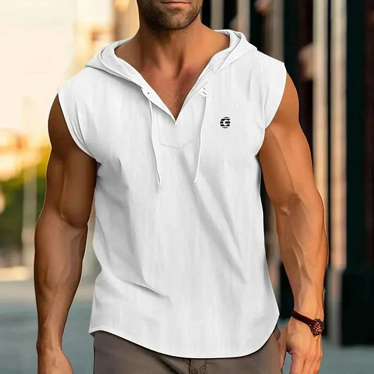 Men's Hooded Sleeveless Pullover Top