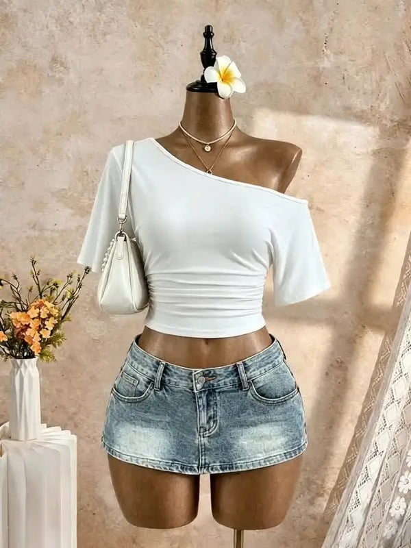 One-Shoulder Ruched Crop Top