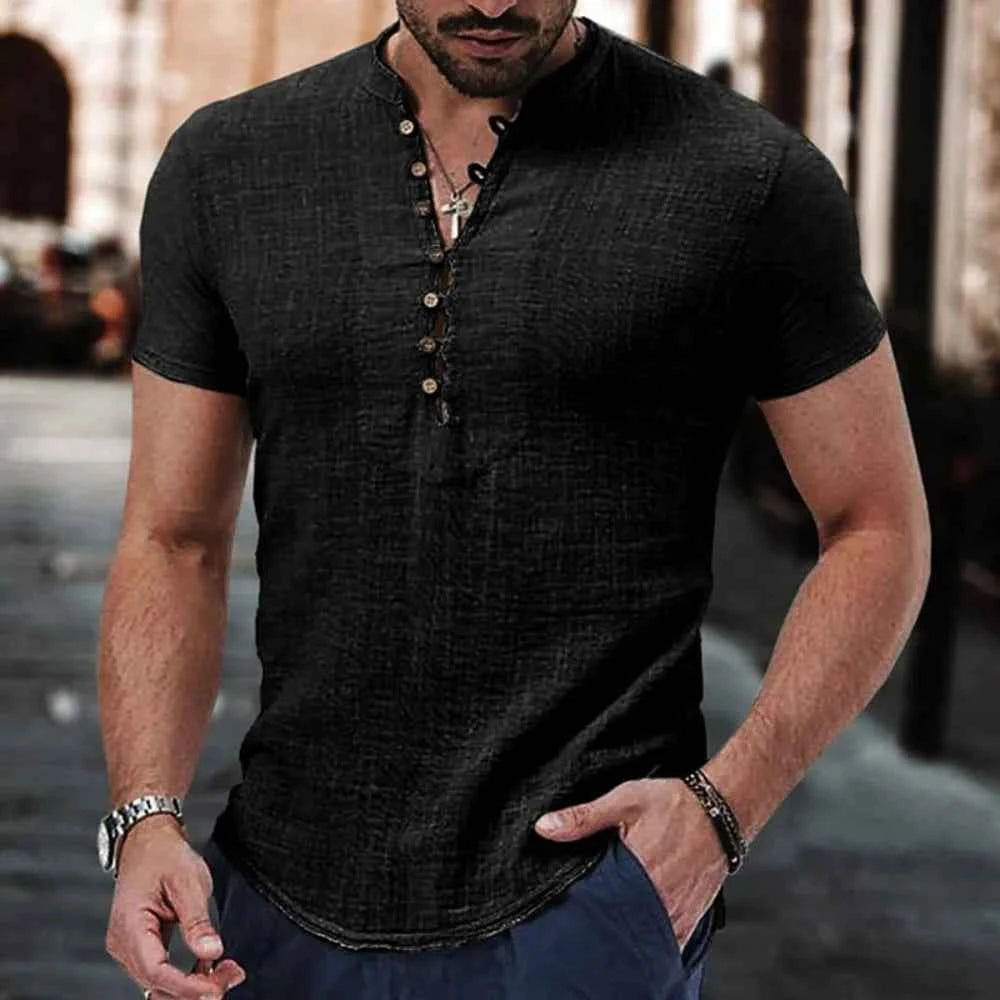Men's Textured Stand Collar Henley Shirt