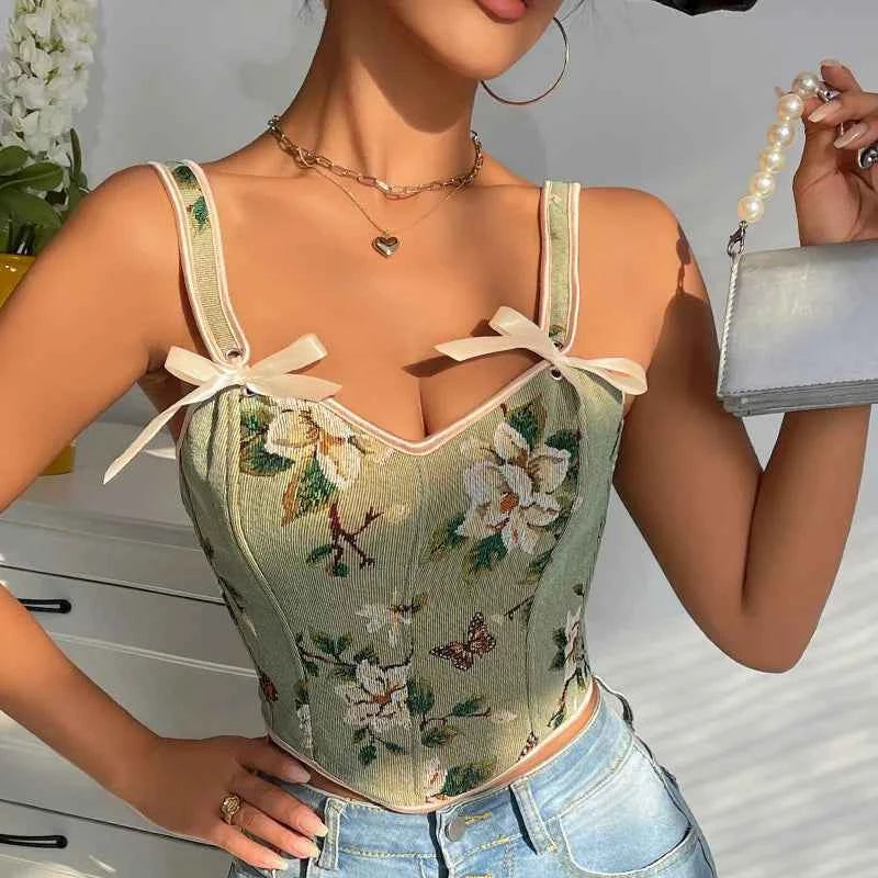 Floral Butterfly Corset Top