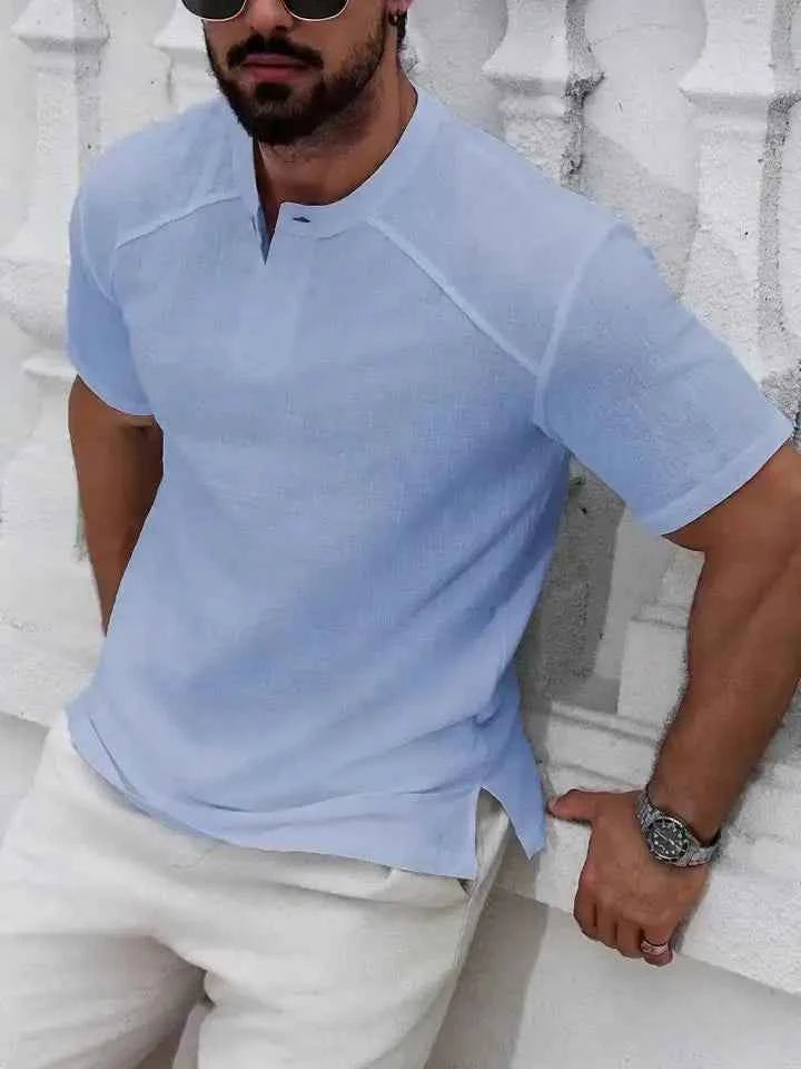Linen Band Collar Shirt