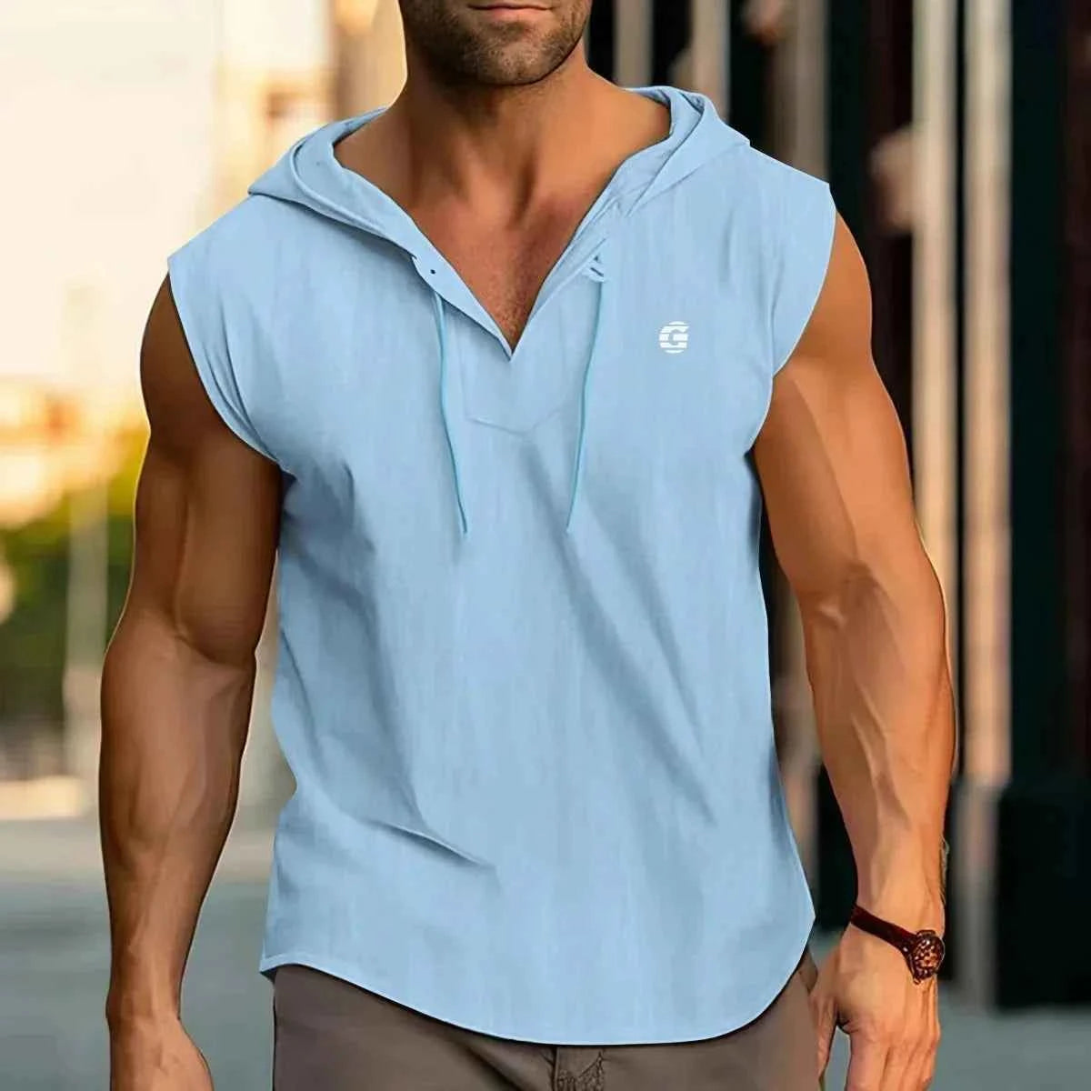 Men's Hooded Sleeveless Pullover Top