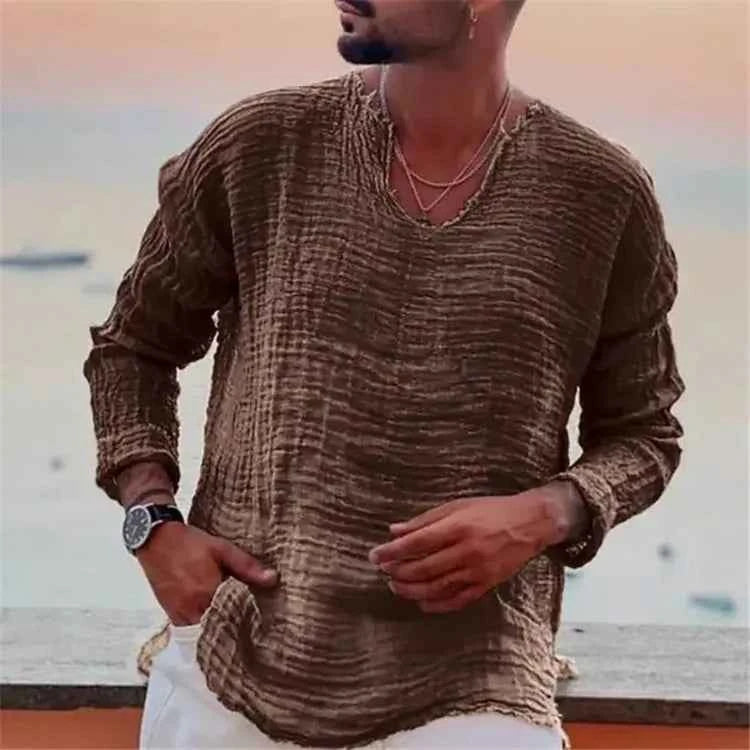 Men's Textured V Neck Shirt