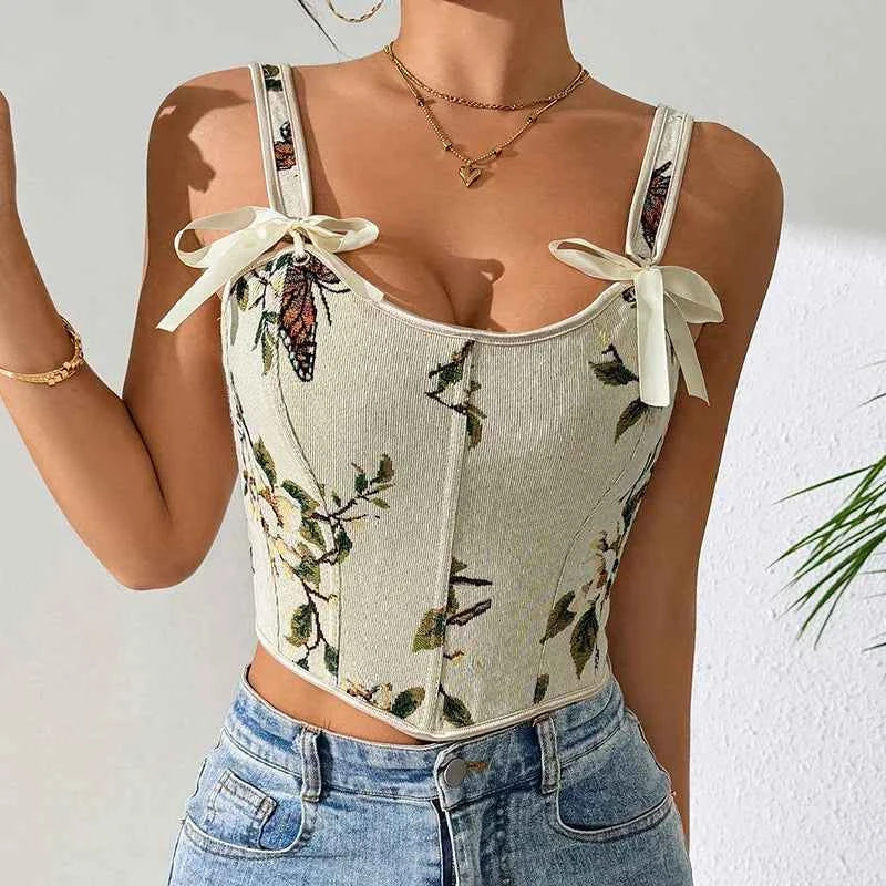 Floral Butterfly Corset Top