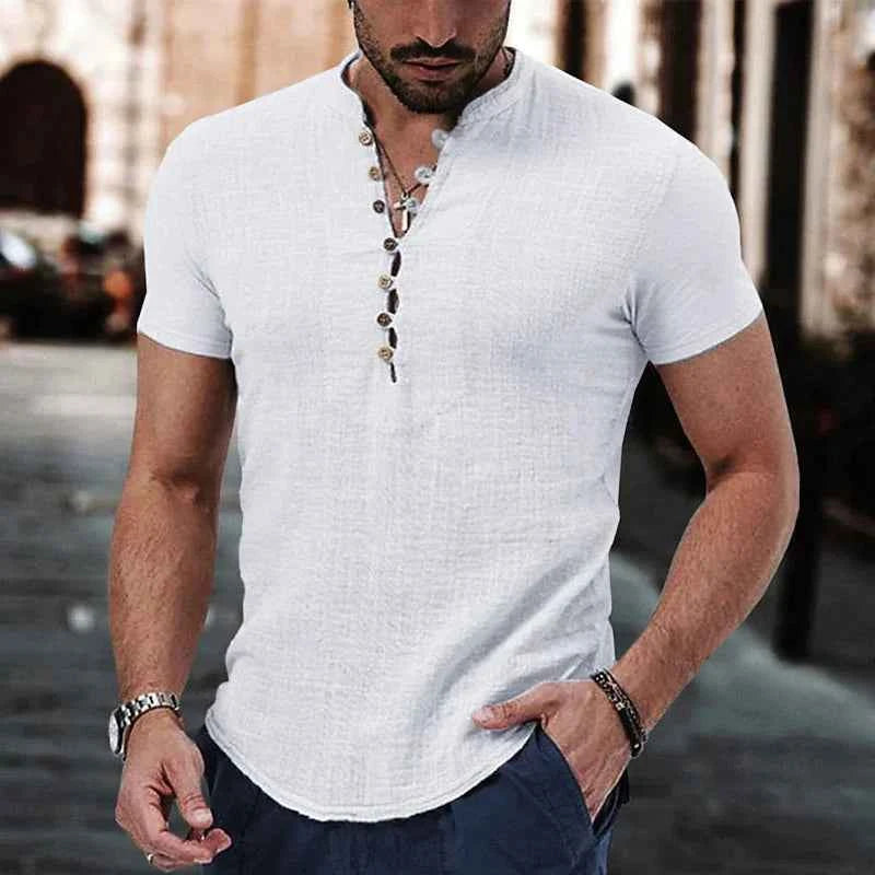 Men's Textured Stand Collar Henley Shirt