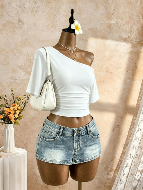One-Shoulder Ruched Crop Top