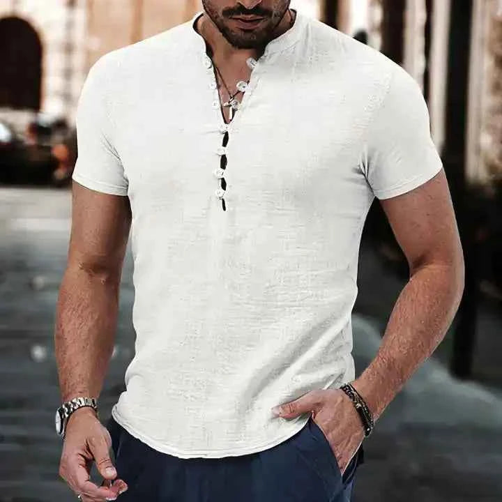 Men's Textured Stand Collar Henley Shirt