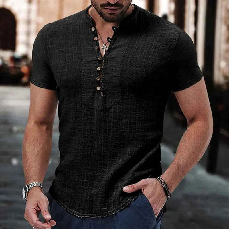 Men's Textured Stand Collar Henley Shirt