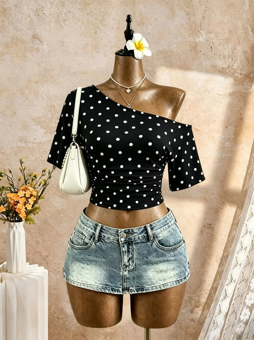 One-Shoulder Ruched Crop Top