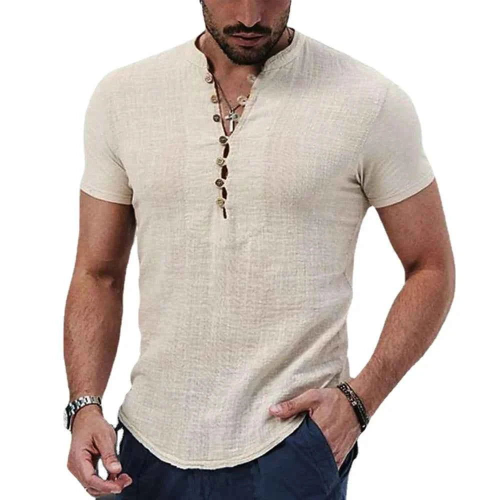 Men's Textured Stand Collar Henley Shirt