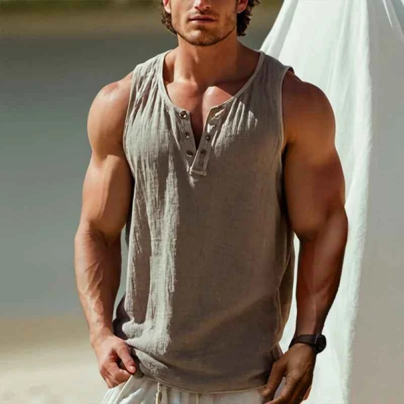 Textured Sleeveless Henley Top