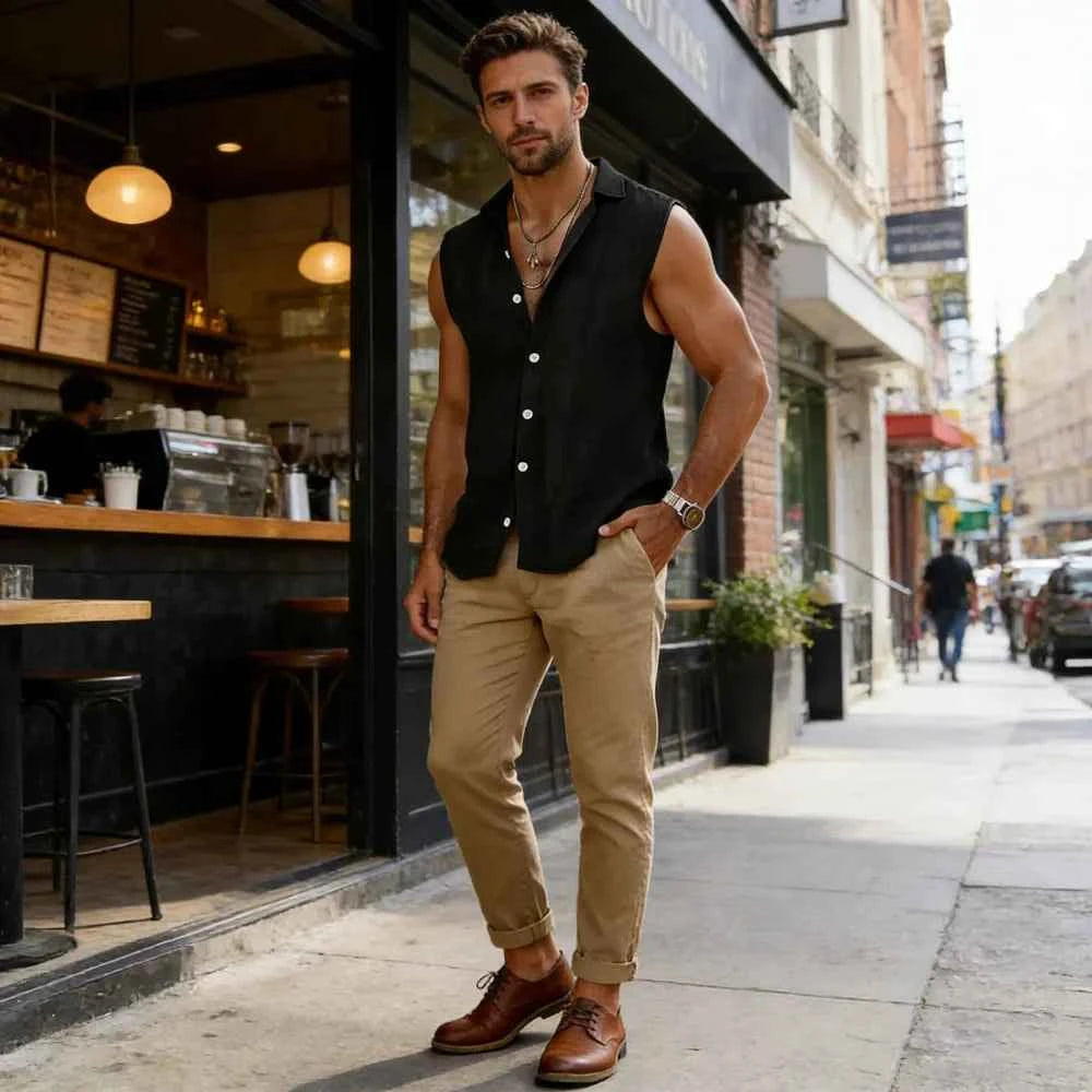 Men's Sleeveless Button-Up Shirt