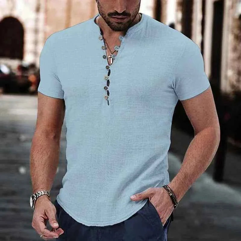 Men's Textured Stand Collar Henley Shirt