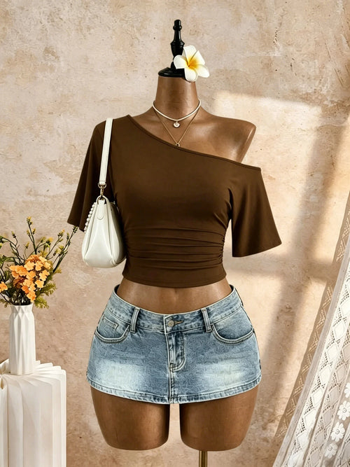 One-Shoulder Ruched Crop Top