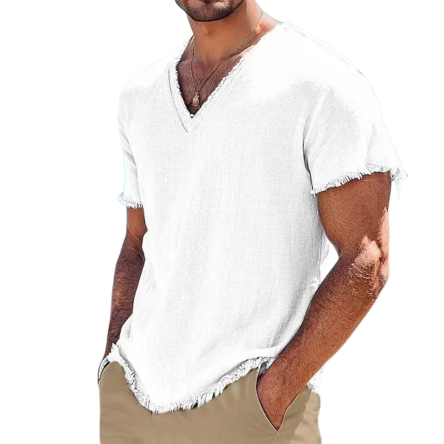 Relaxed Raw Edge V-Neck Shirt